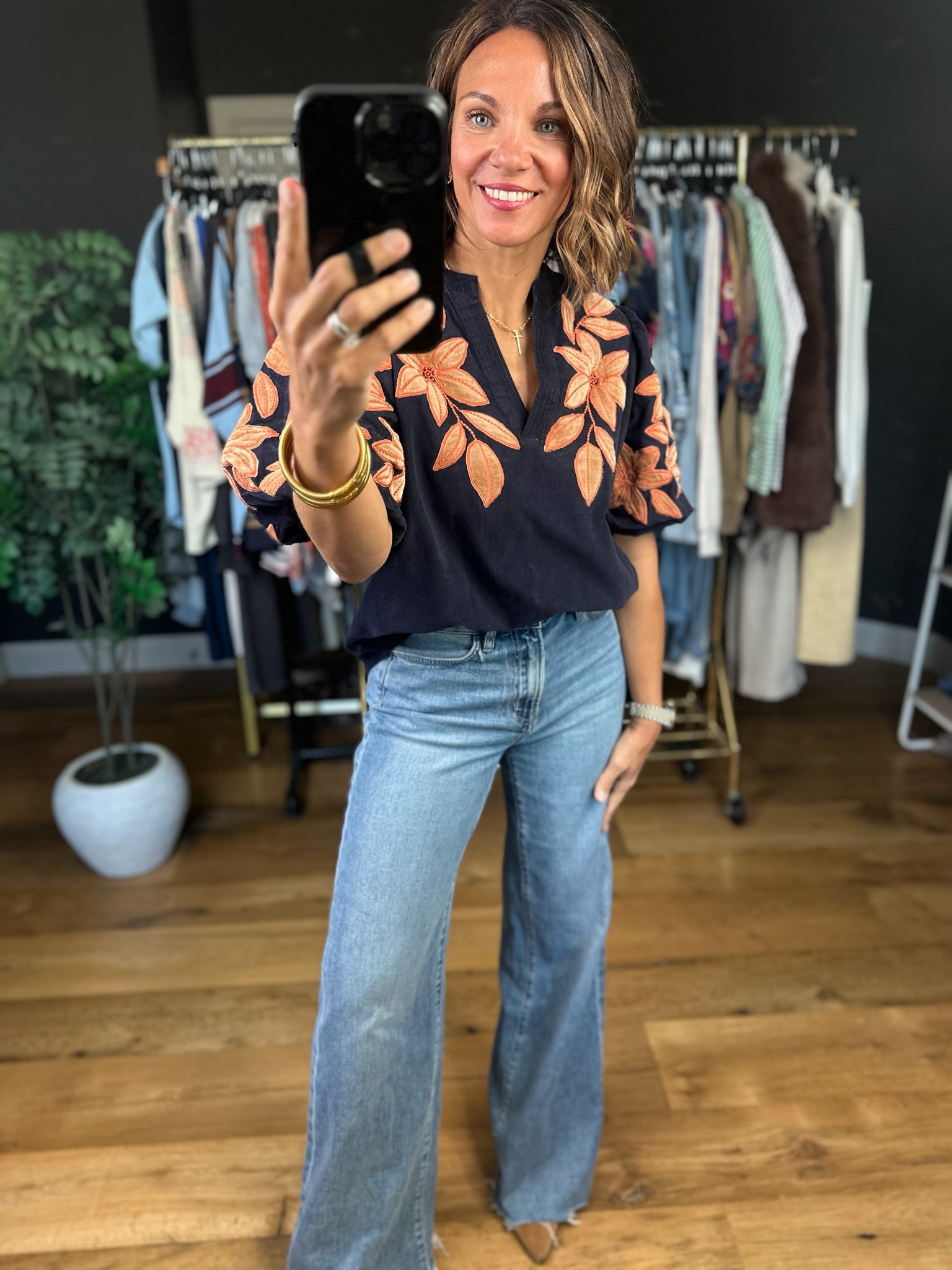 Follow You There Embroidery-Detail Top-Short Sleeves-THML-Anna Kaytes Boutique, Women's Fashion Boutique in Grinnell, Iowa