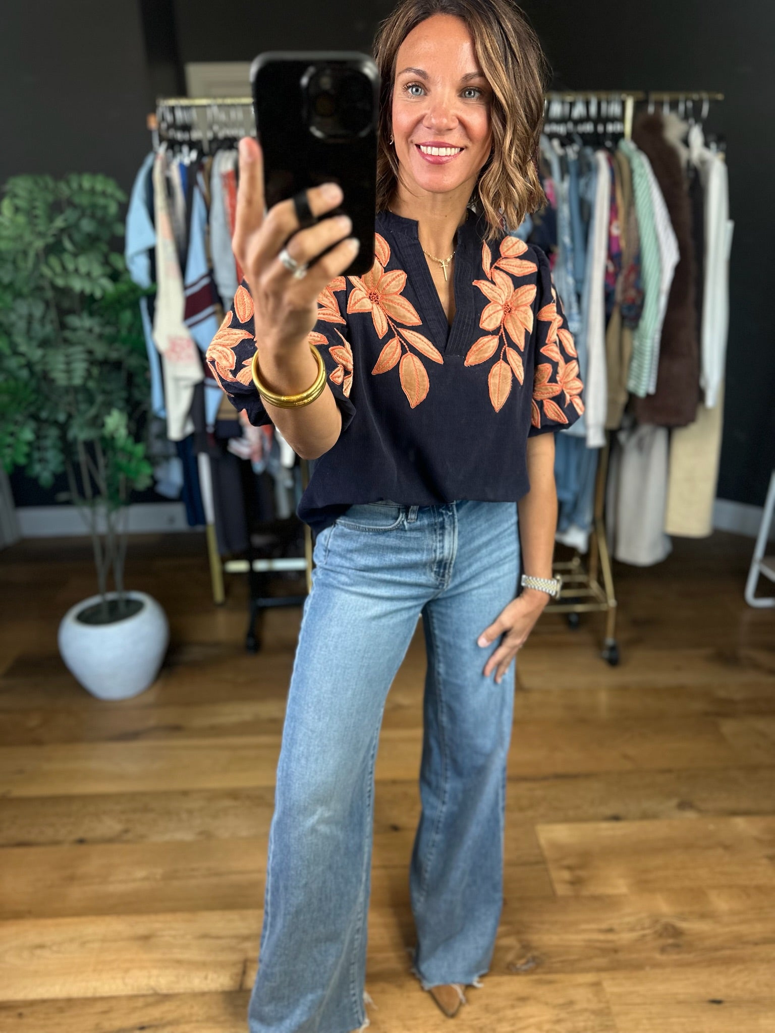 Follow You There Embroidery-Detail Top-Short Sleeves-THML-Anna Kaytes Boutique, Women's Fashion Boutique in Grinnell, Iowa
