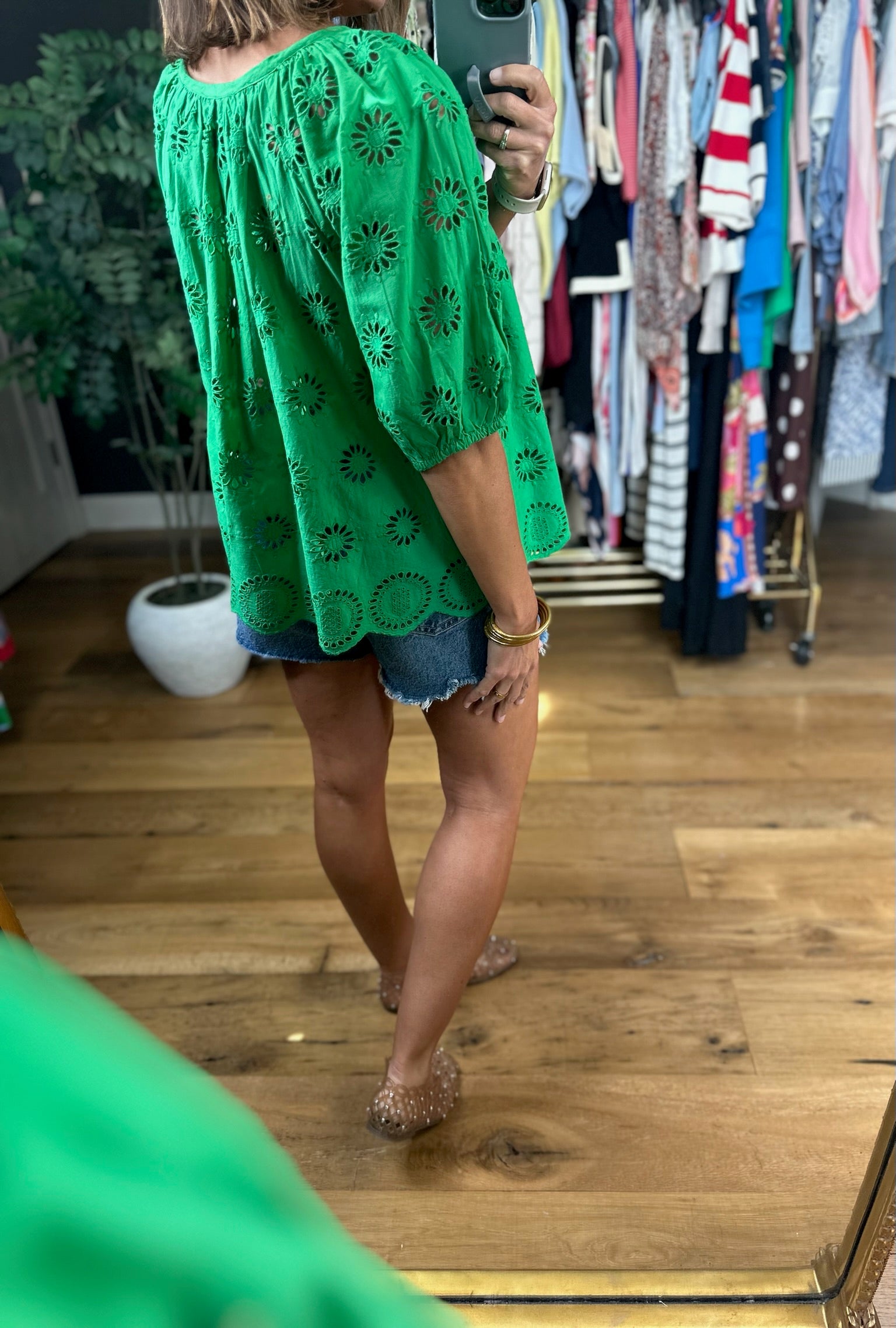 Close Knit Eyelet-Detail Top-Short Sleeves-THML-Anna Kaytes Boutique, Women's Fashion Boutique in Grinnell, Iowa