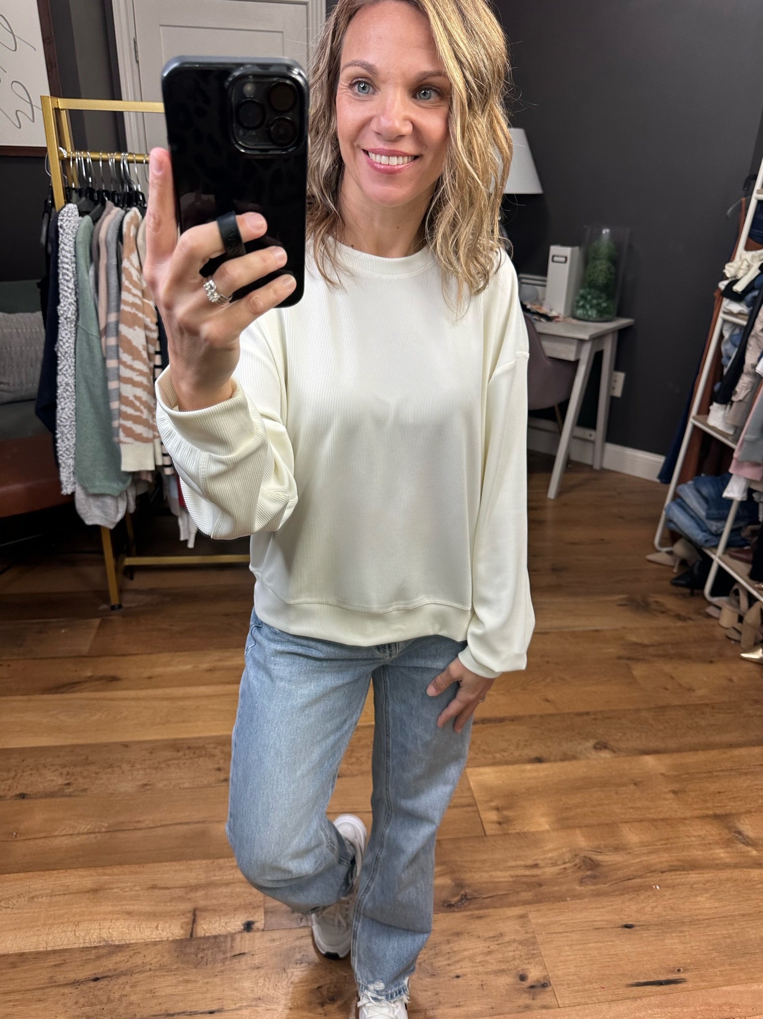 Only The Best Cropped Ribbed Crew Sweatshirt - Bone-Sweaters-Wishlist-Anna Kaytes Boutique, Women's Fashion Boutique in Grinnell, Iowa