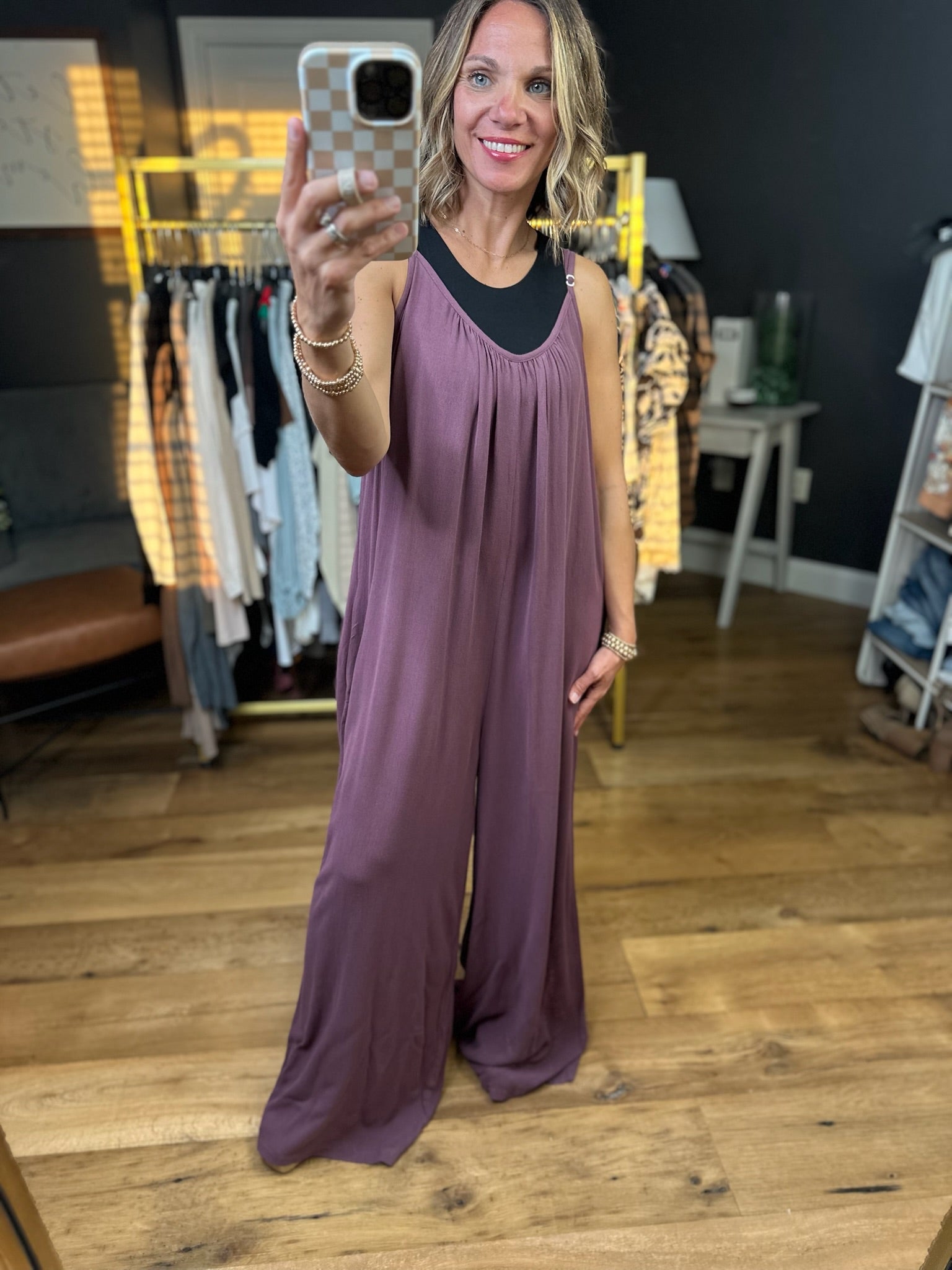 Pull It Together Wide-Leg Jumpsuit - Plum-Wasabi & Mint-Anna Kaytes Boutique, Women's Fashion Boutique in Grinnell, Iowa