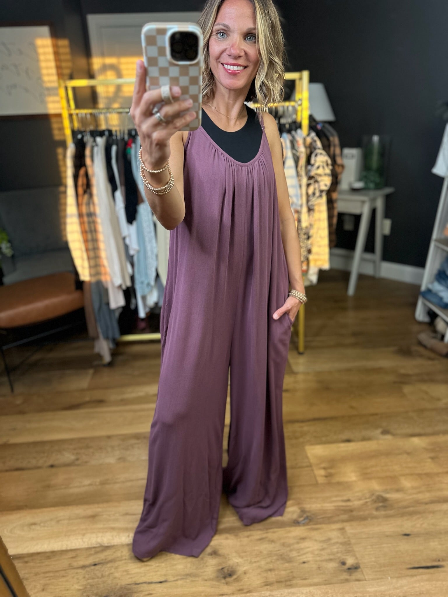 Pull It Together Wide-Leg Jumpsuit - Plum-Wasabi & Mint-Anna Kaytes Boutique, Women's Fashion Boutique in Grinnell, Iowa