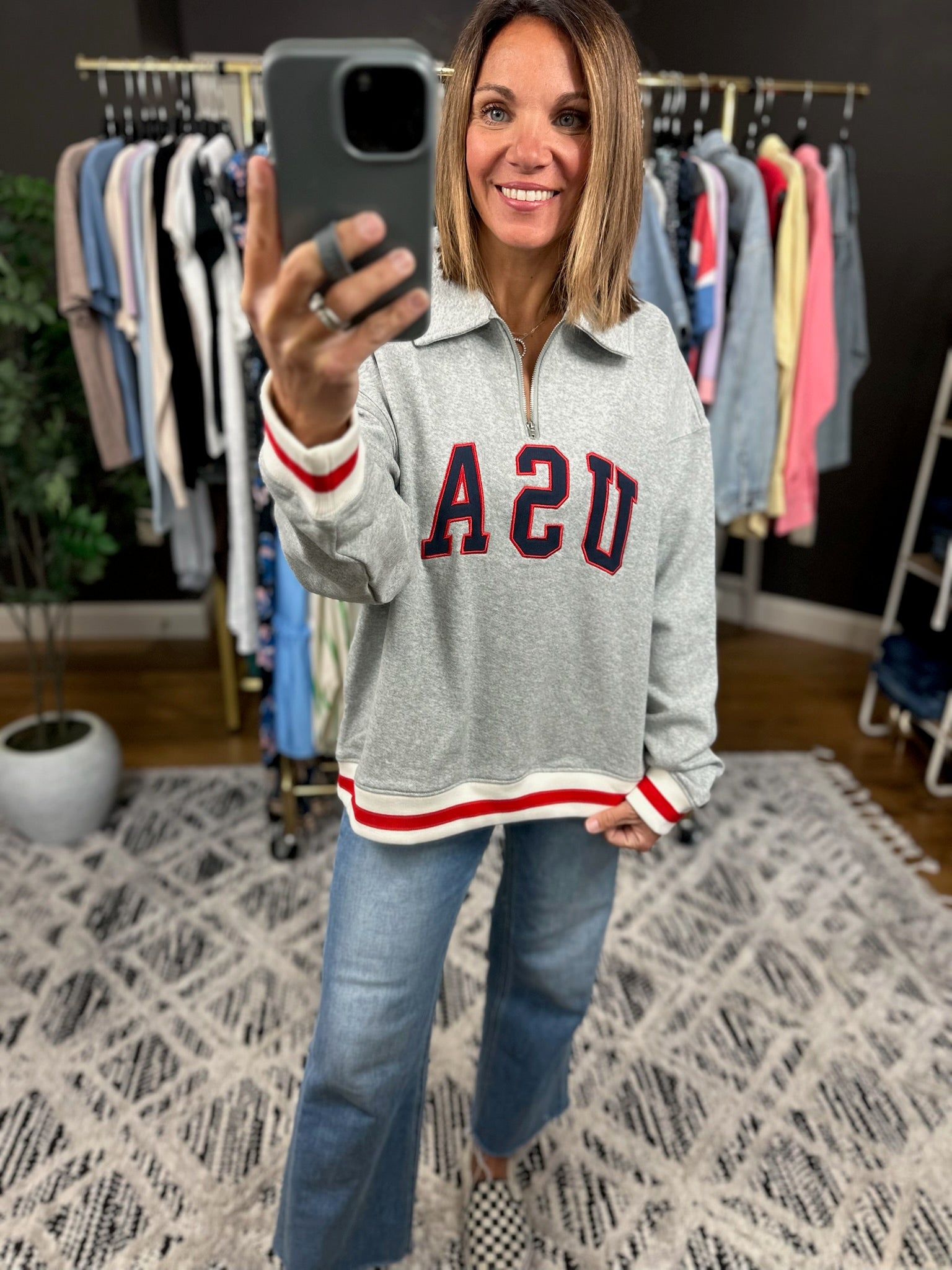 USA Vintage Quarter Zip-Sweaters-Wishlist-Anna Kaytes Boutique, Women's Fashion Boutique in Grinnell, Iowa