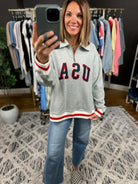 USA Vintage Quarter Zip-Sweaters-Wishlist-Anna Kaytes Boutique, Women's Fashion Boutique in Grinnell, Iowa