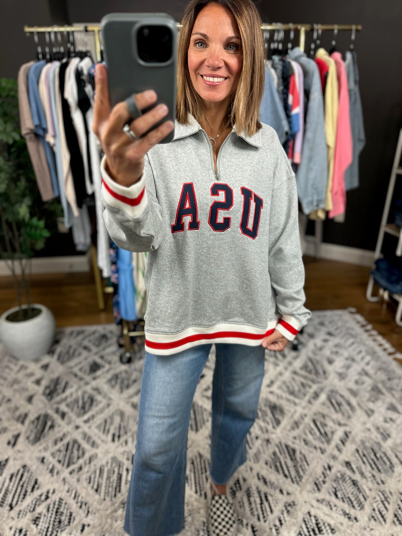 USA Vintage Quarter Zip-Sweaters-Wishlist-Anna Kaytes Boutique, Women's Fashion Boutique in Grinnell, Iowa