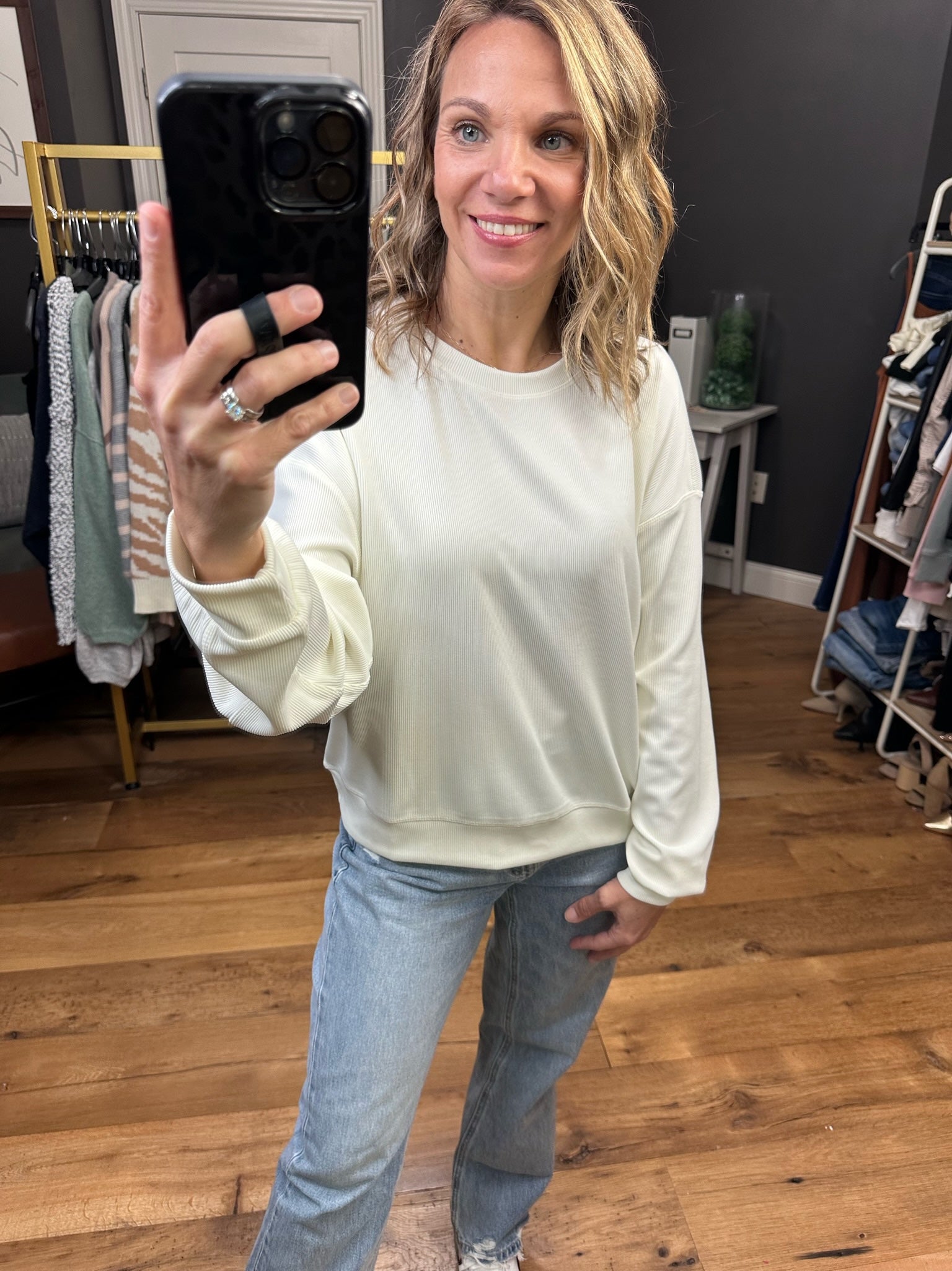 Only The Best Cropped Ribbed Crew Sweatshirt - Bone-Sweaters-Wishlist-Anna Kaytes Boutique, Women's Fashion Boutique in Grinnell, Iowa