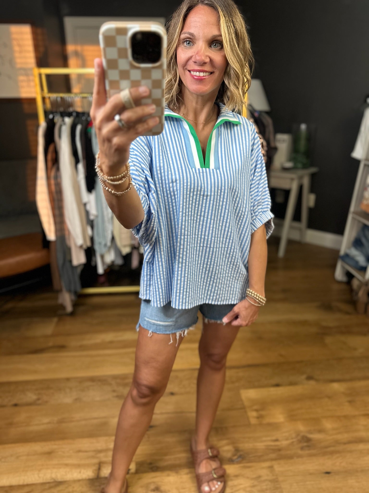 On The Greens Striped Dolman-Sleeve Top - Blue-Entro-Anna Kaytes Boutique, Women's Fashion Boutique in Grinnell, Iowa