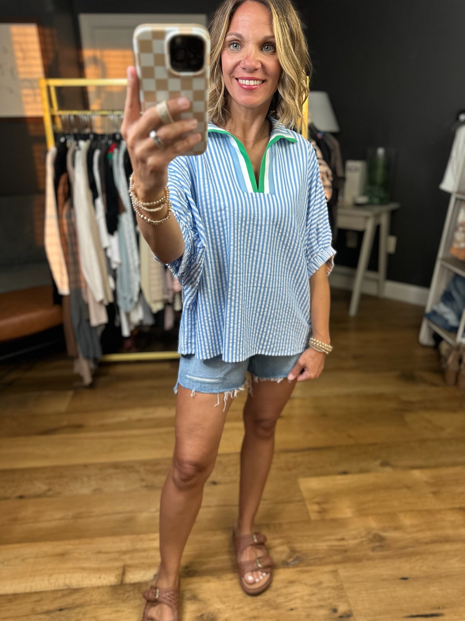 On The Greens Striped Dolman-Sleeve Top - Blue-Entro-Anna Kaytes Boutique, Women's Fashion Boutique in Grinnell, Iowa