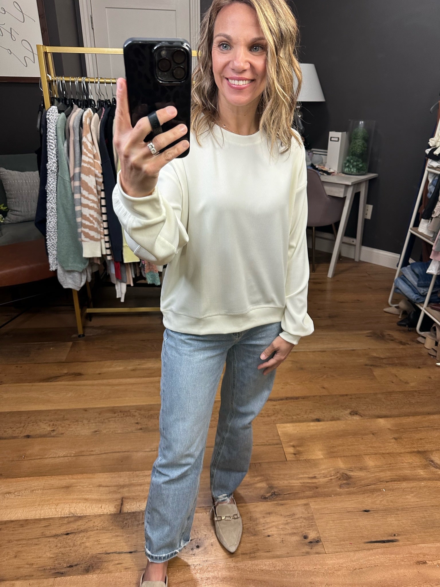 Only The Best Cropped Ribbed Crew Sweatshirt - Bone-Sweaters-Wishlist-Anna Kaytes Boutique, Women's Fashion Boutique in Grinnell, Iowa