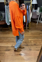 Game On Hi-Low Textured Sweater - Tangerine-Sweaters-Lavender J T1100-Anna Kaytes Boutique, Women's Fashion Boutique in Grinnell, Iowa