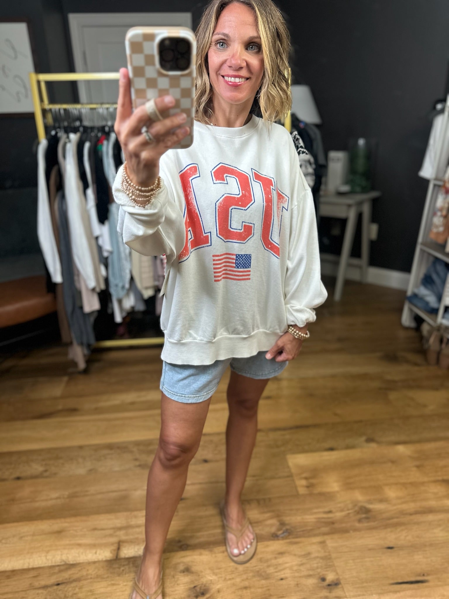 Flag Sunday Sweatshirt - Ivory-Z Supply-Anna Kaytes Boutique, Women's Fashion Boutique in Grinnell, Iowa