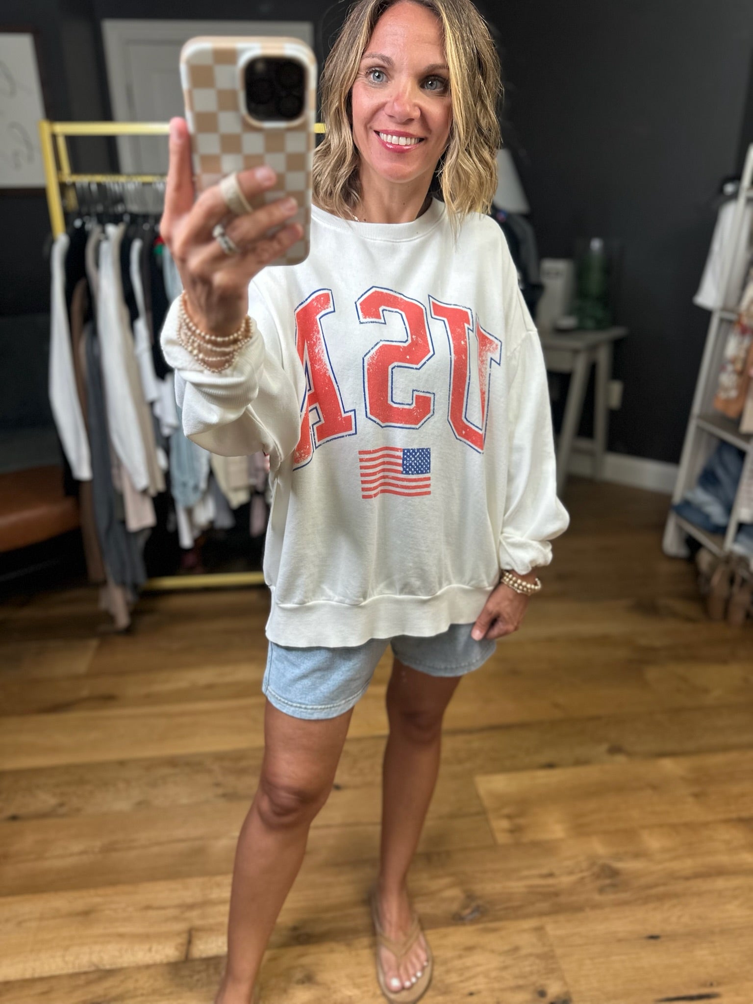 Flag Sunday Sweatshirt - Ivory-Z Supply-Anna Kaytes Boutique, Women's Fashion Boutique in Grinnell, Iowa