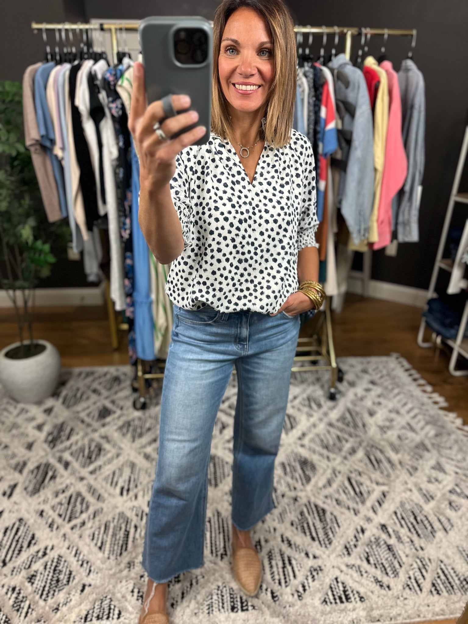 Name Your Price Patterned V-Neck Top-Short Sleeves-Doe & Rae-Anna Kaytes Boutique, Women's Fashion Boutique in Grinnell, Iowa