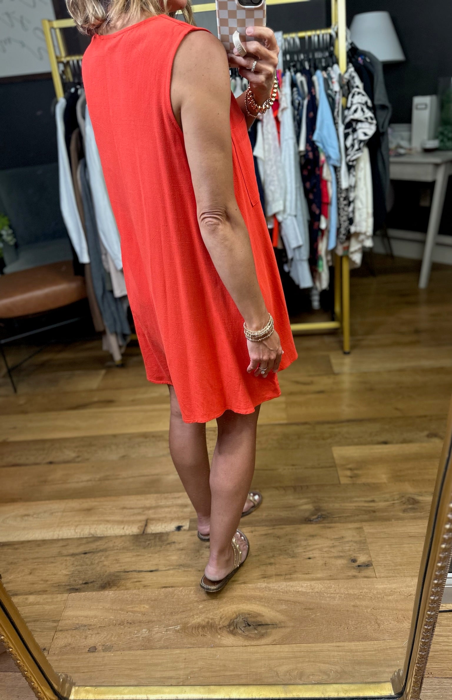 Tell That Story Button-Detail Romper - Tomato-Eesome-Anna Kaytes Boutique, Women's Fashion Boutique in Grinnell, Iowa