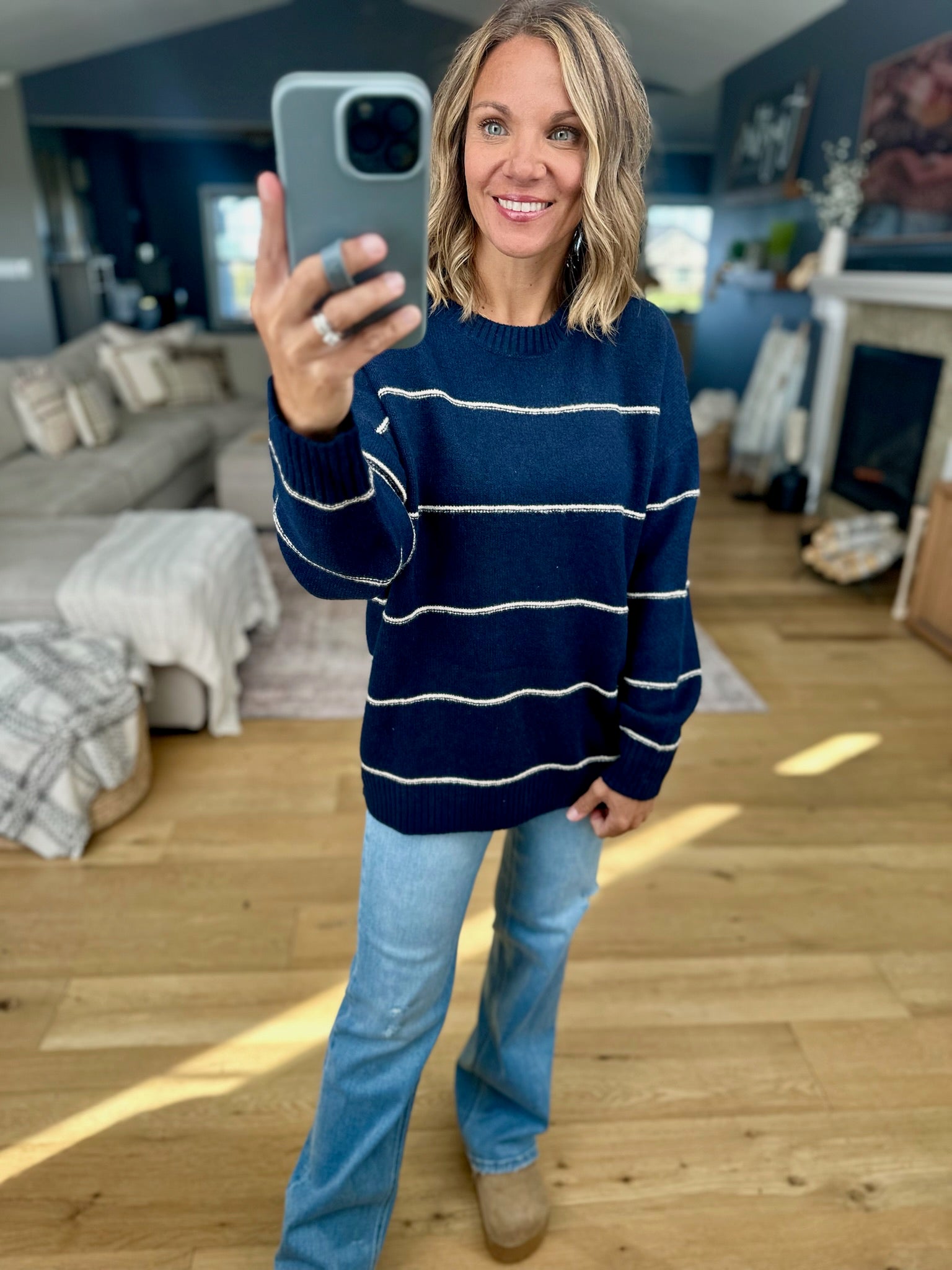 Take A Look Striped Knit Sweater-Sweaters-Blu Pepper-Anna Kaytes Boutique, Women's Fashion Boutique in Grinnell, Iowa