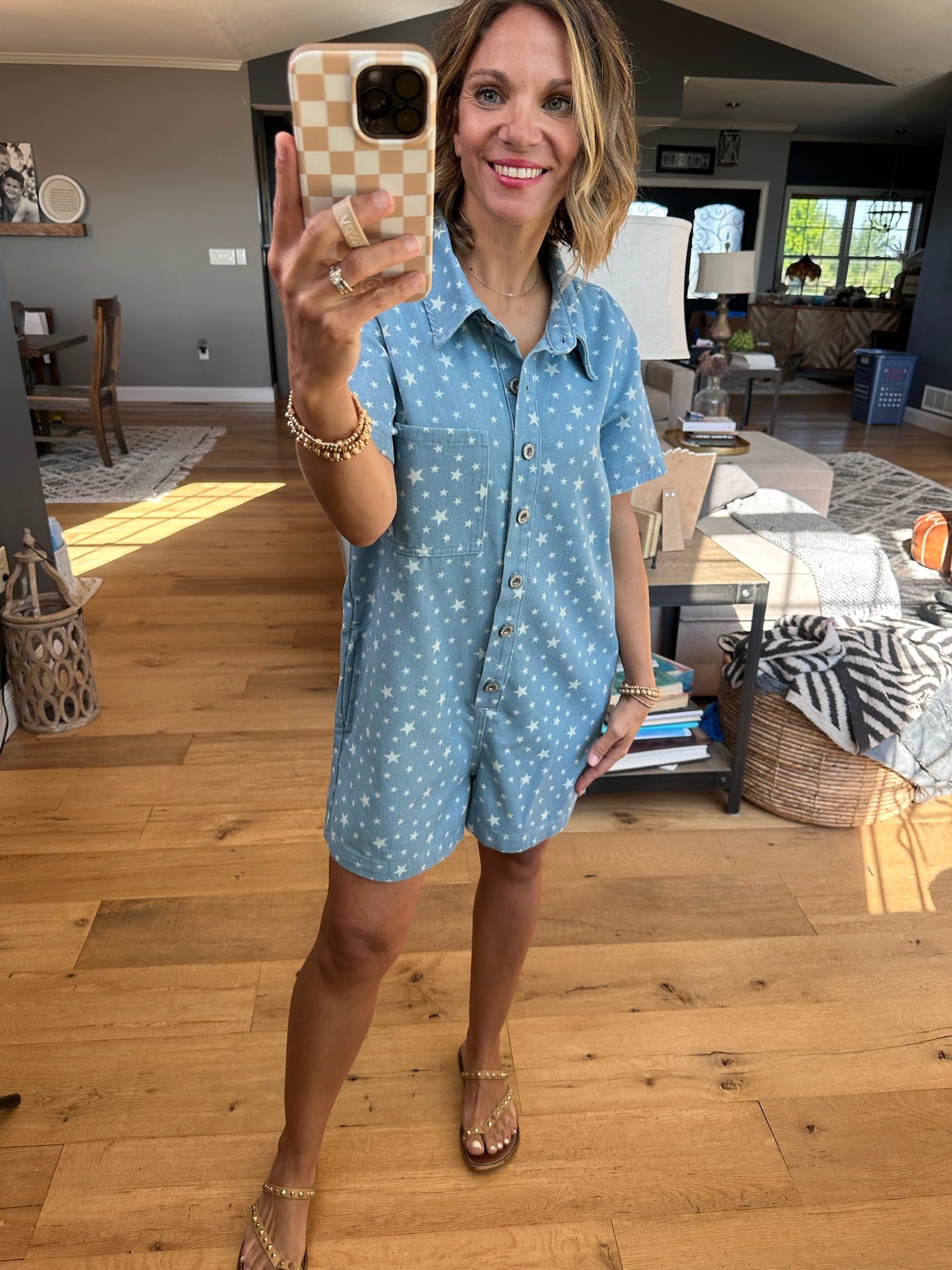 Feeling Free Star Button-Down Romper - Denim-Wishlist-Anna Kaytes Boutique, Women's Fashion Boutique in Grinnell, Iowa