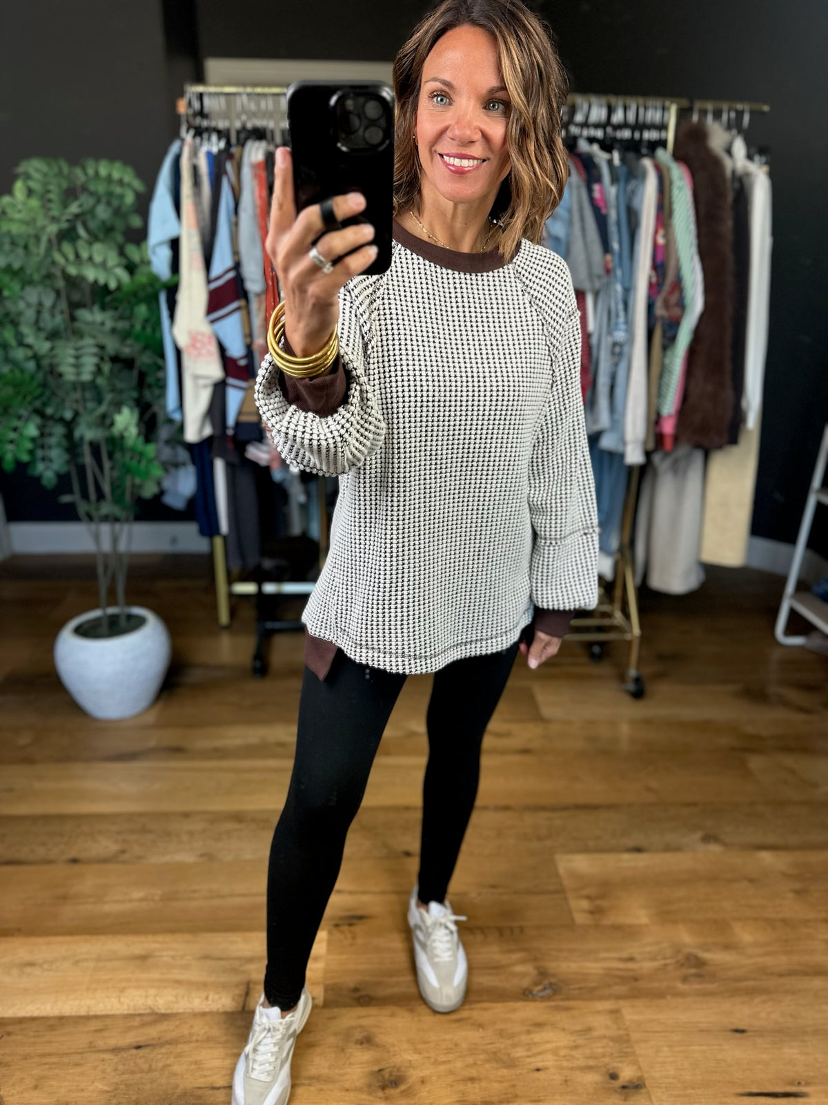 On An Adventure Textured Crew Top-Sweaters-Very J-Anna Kaytes Boutique, Women's Fashion Boutique in Grinnell, Iowa