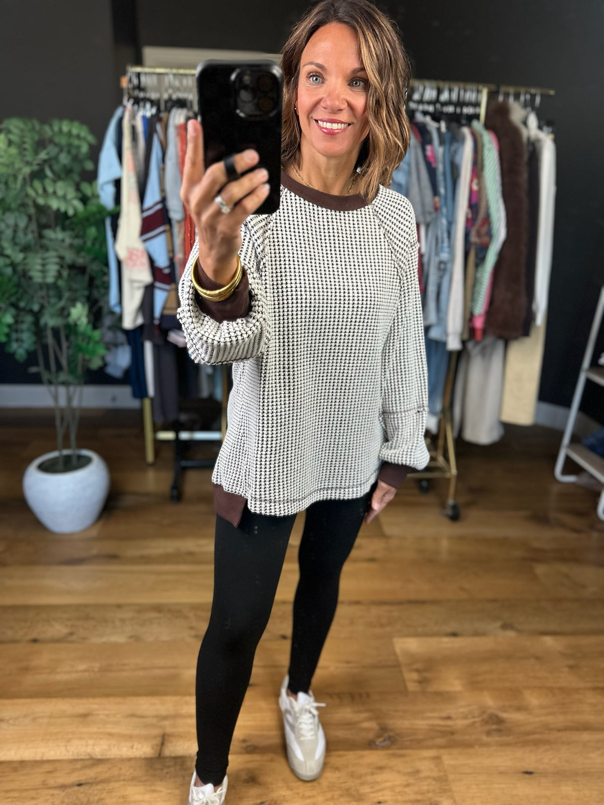 On An Adventure Textured Crew Top-Sweaters-Very J-Anna Kaytes Boutique, Women's Fashion Boutique in Grinnell, Iowa