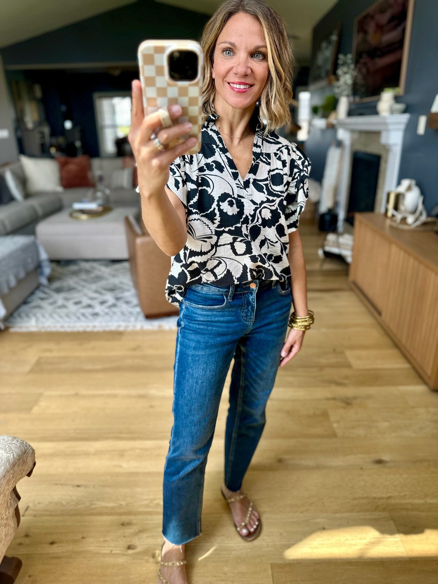 Where I Wander Patterned Top - Black/White-top-THML-Anna Kaytes Boutique, Women's Fashion Boutique in Grinnell, Iowa