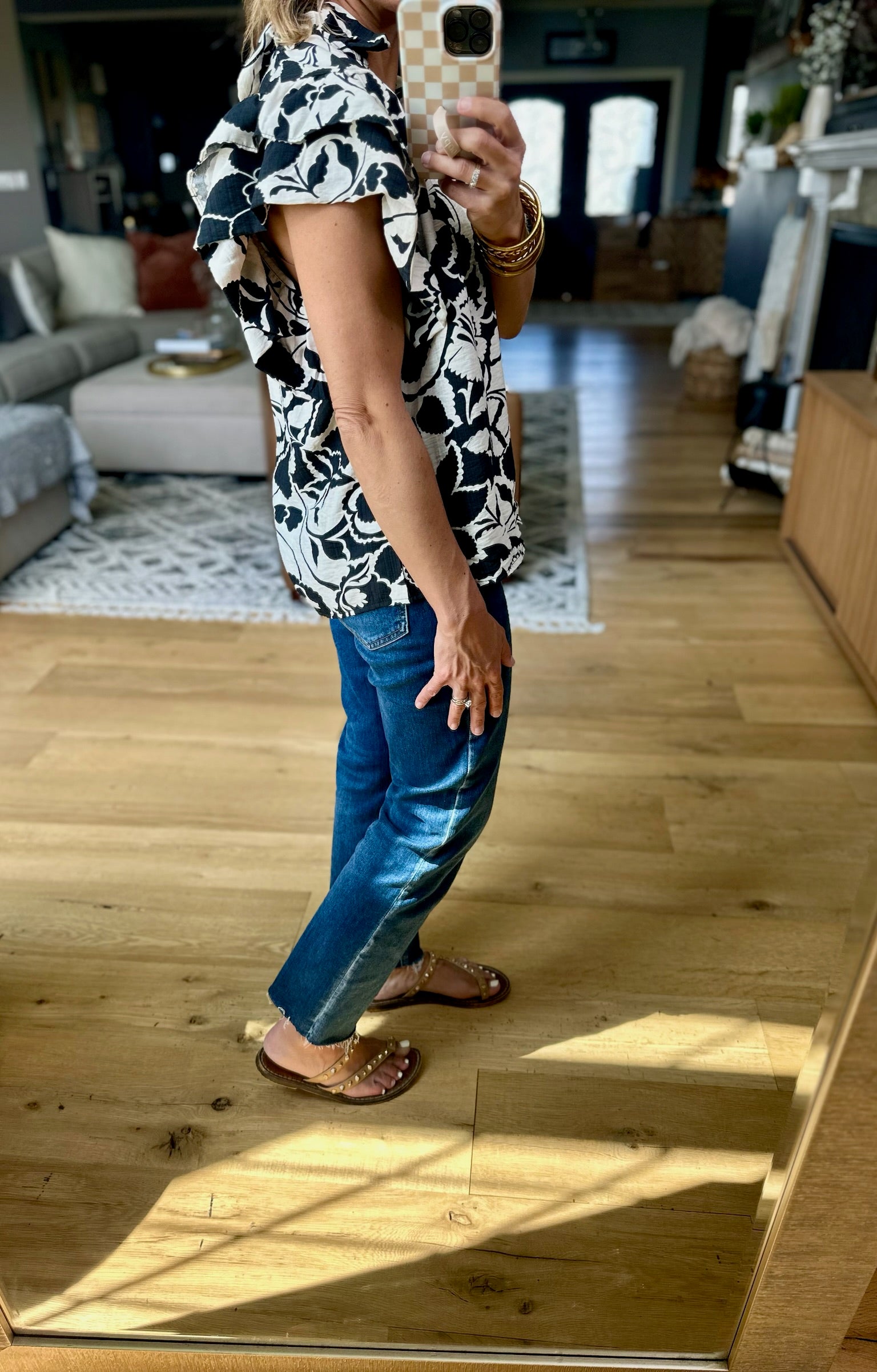 Where I Wander Patterned Top - Black/White-top-THML-Anna Kaytes Boutique, Women's Fashion Boutique in Grinnell, Iowa