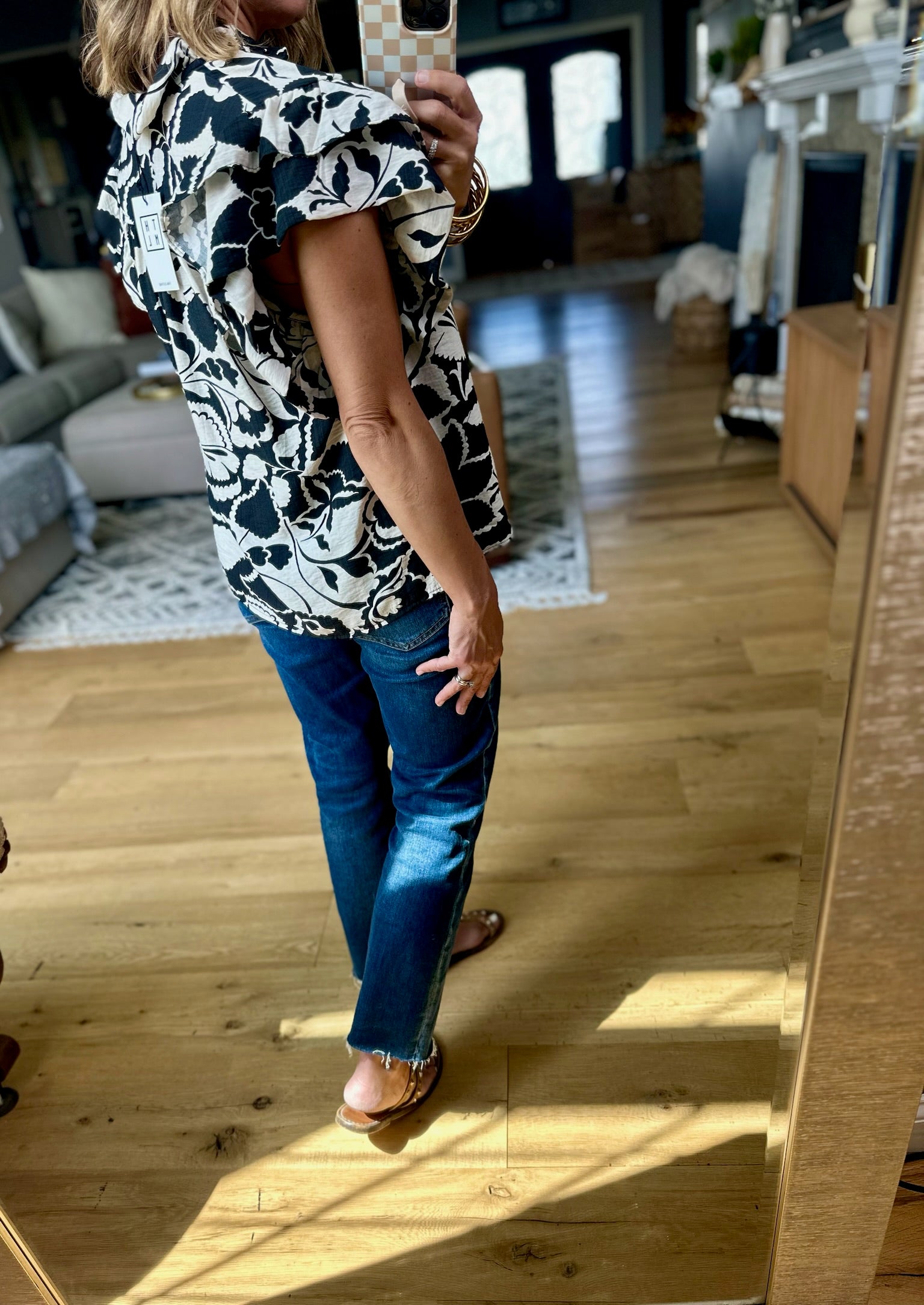 Where I Wander Patterned Top - Black/White-top-THML-Anna Kaytes Boutique, Women's Fashion Boutique in Grinnell, Iowa