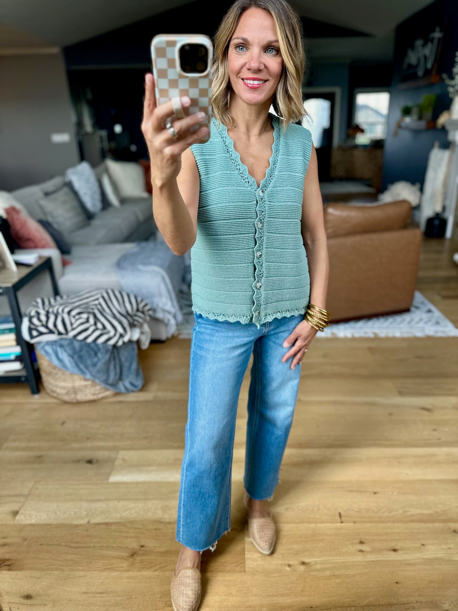 Only Reason Knit Button-Down Vest - Dusty Sage-Wishlist-Anna Kaytes Boutique, Women's Fashion Boutique in Grinnell, Iowa