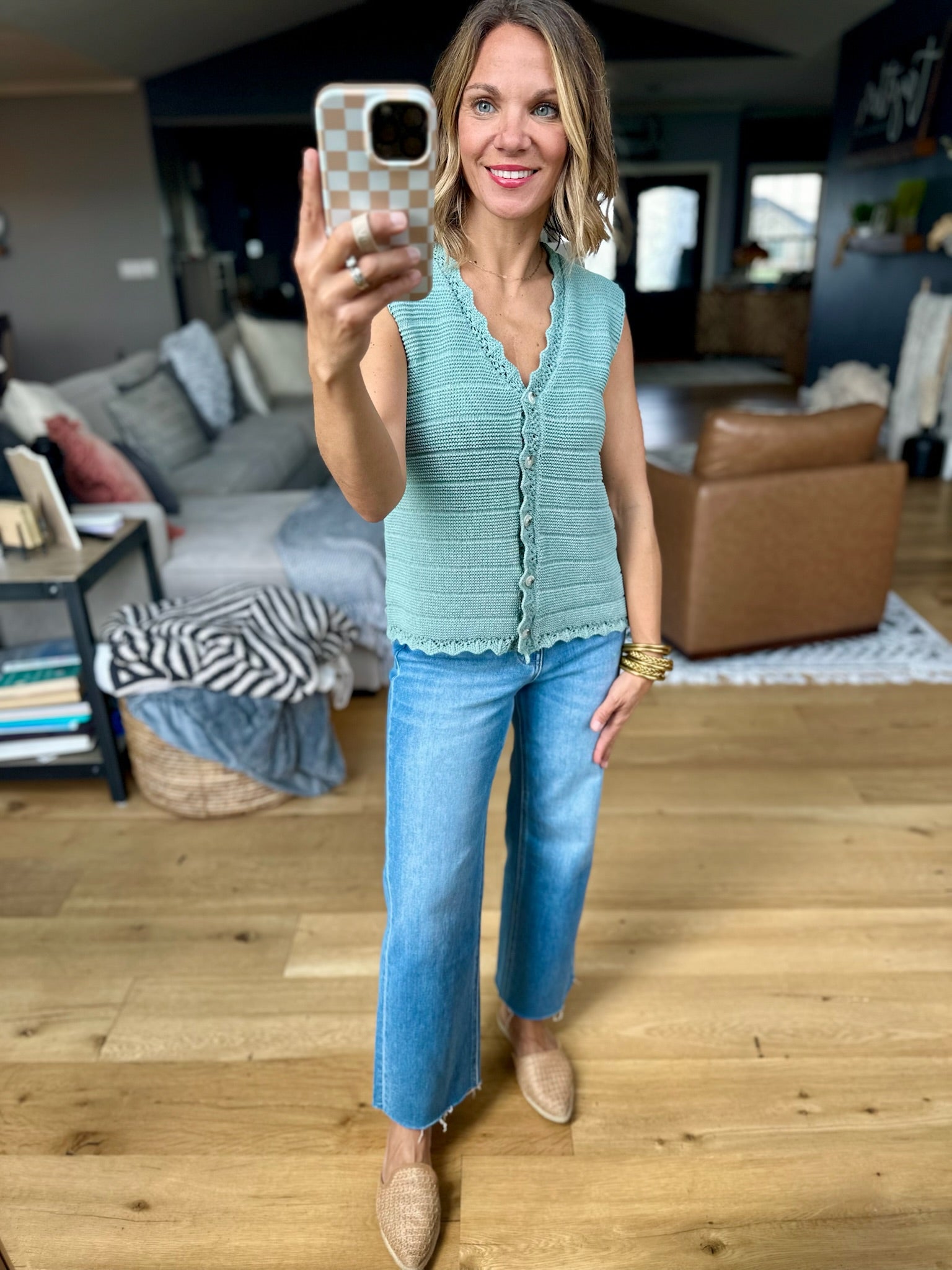 Only Reason Knit Button-Down Vest - Dusty Sage-Wishlist-Anna Kaytes Boutique, Women's Fashion Boutique in Grinnell, Iowa