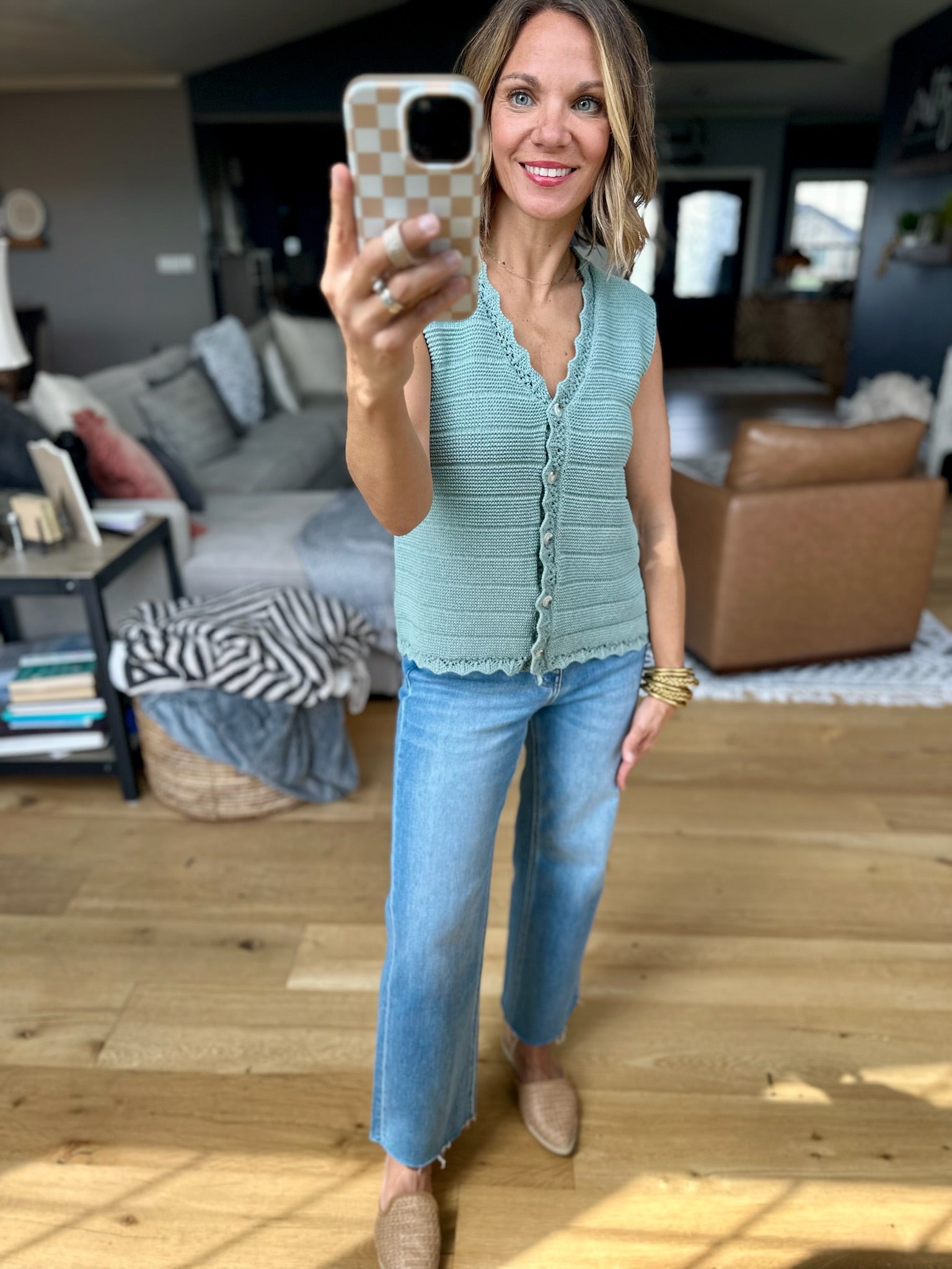 Only Reason Knit Button-Down Vest - Dusty Sage-Wishlist-Anna Kaytes Boutique, Women's Fashion Boutique in Grinnell, Iowa