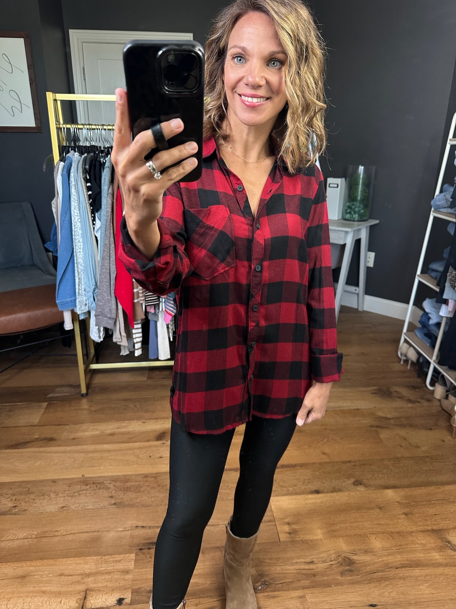 Make you Miss Buffalo Plaid Button-Down Top - Multiple Options-Be Cool-Anna Kaytes Boutique, Women's Fashion Boutique in Grinnell, Iowa