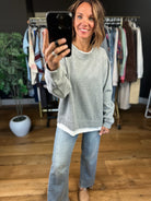 Be Right Back Faux-Layered Crewneck Sweatshirt-Sweaters-By Together-Anna Kaytes Boutique, Women's Fashion Boutique in Grinnell, Iowa