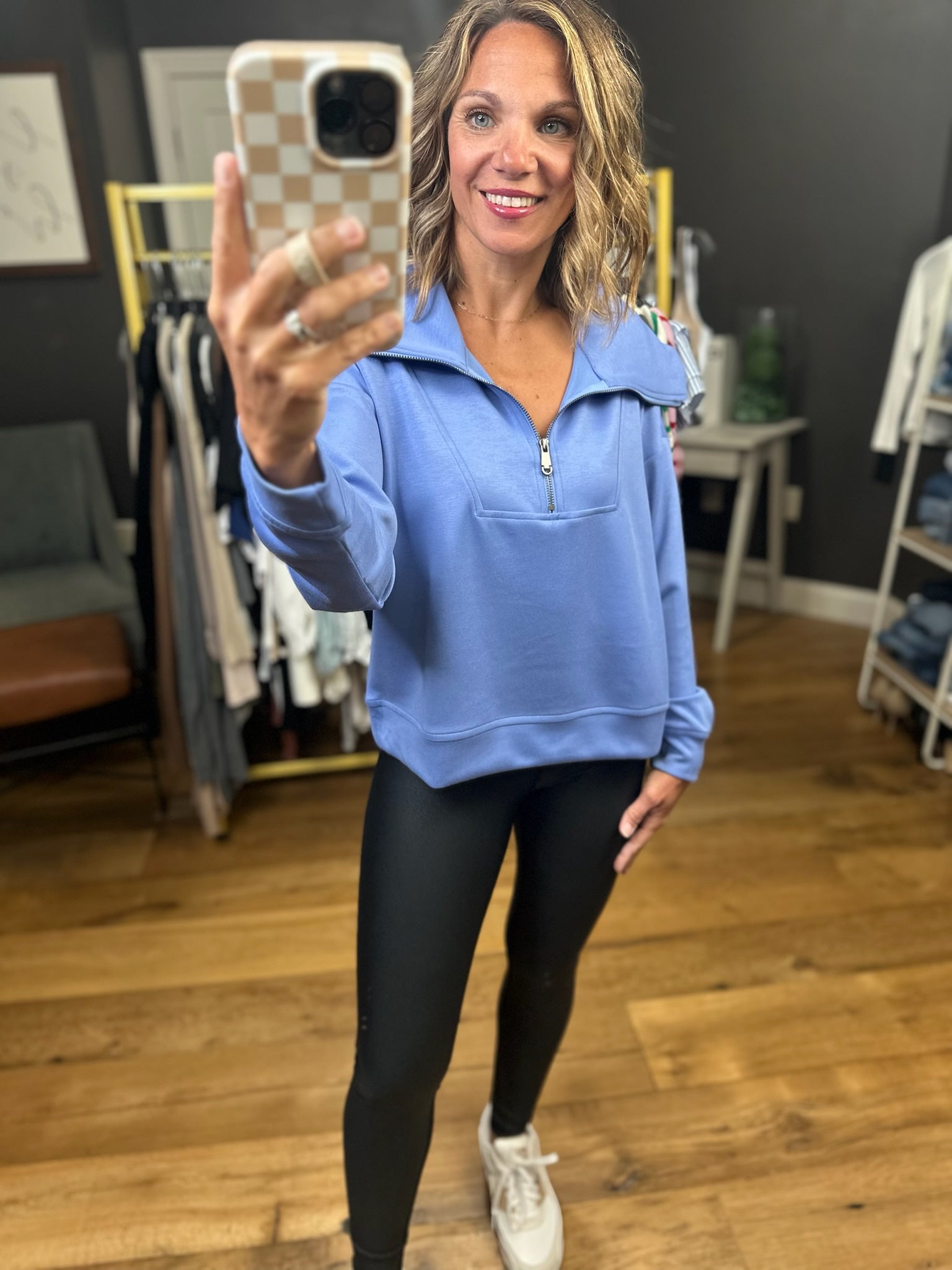 Keep In Touch Zip Pullover - Blue-Entro-Anna Kaytes Boutique, Women's Fashion Boutique in Grinnell, Iowa