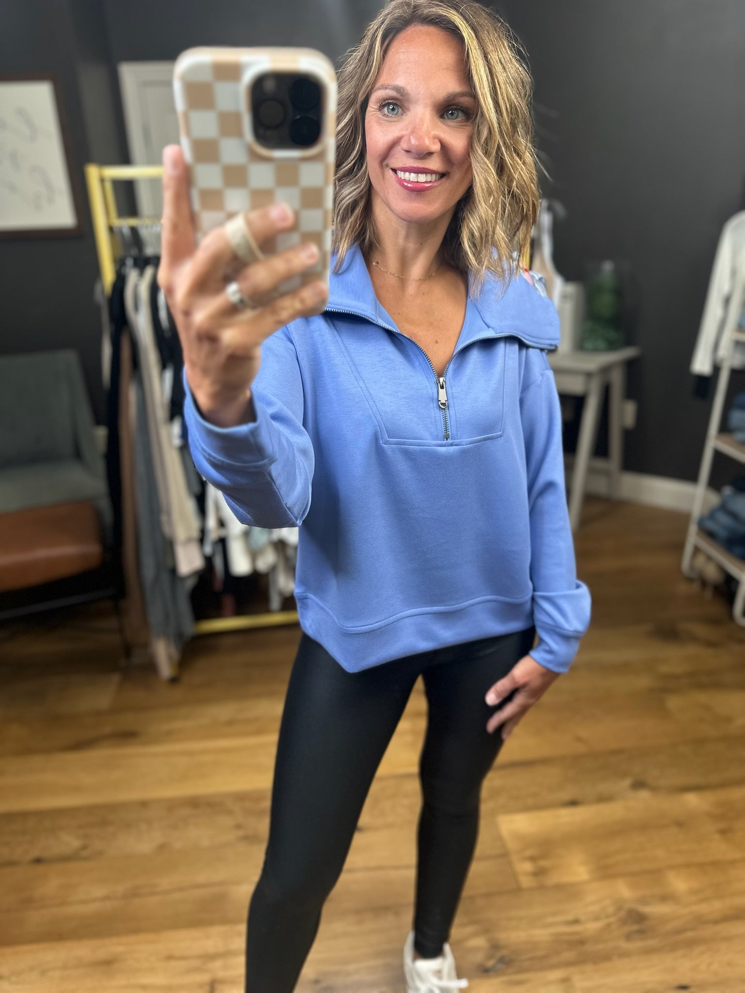 Keep In Touch Zip Pullover - Blue-Entro-Anna Kaytes Boutique, Women's Fashion Boutique in Grinnell, Iowa