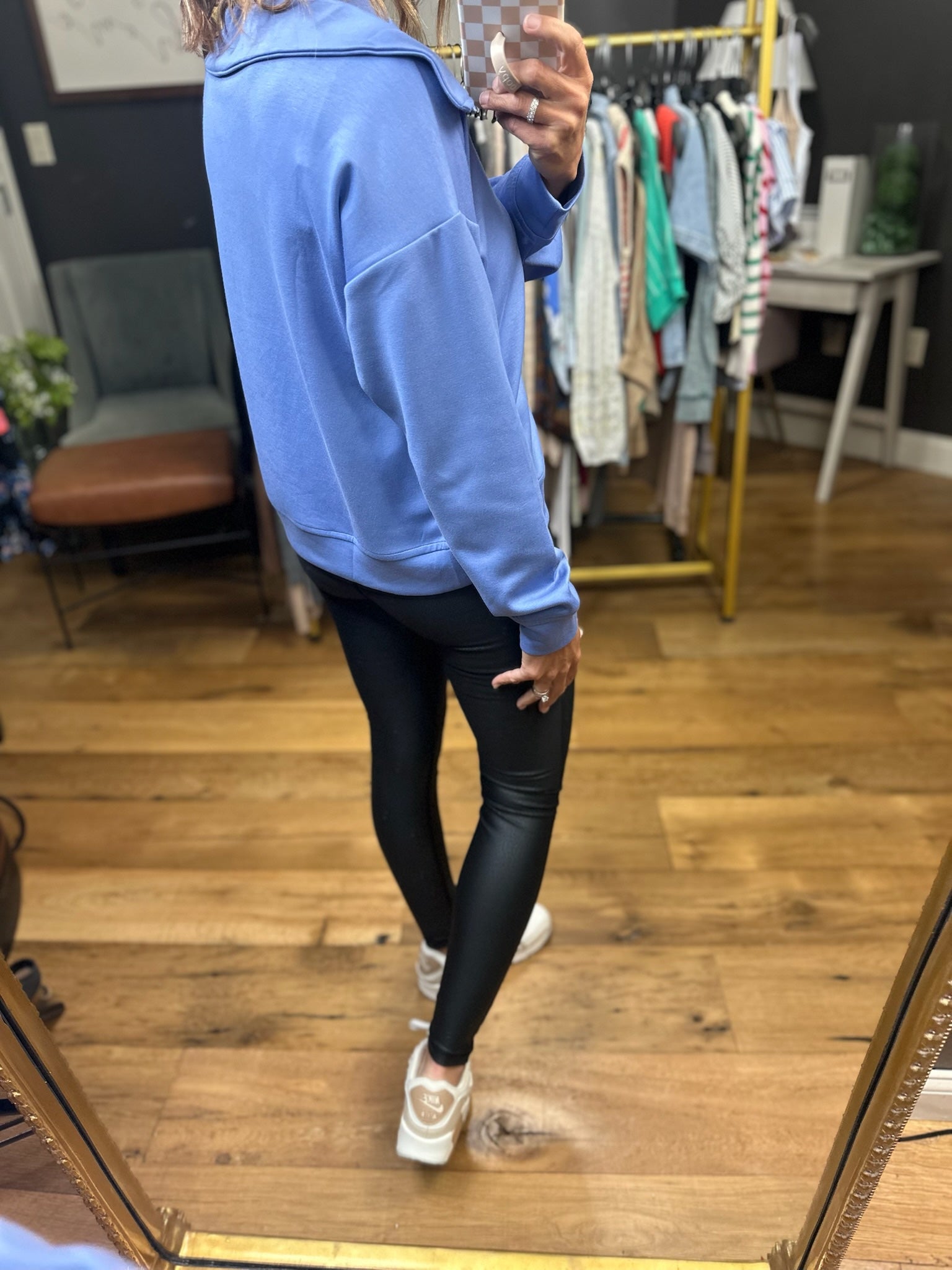 Keep In Touch Zip Pullover - Blue-Entro-Anna Kaytes Boutique, Women's Fashion Boutique in Grinnell, Iowa