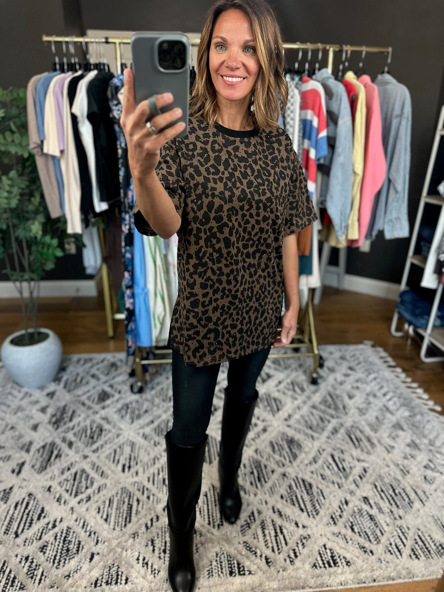 After Dark Oversized Animal-Print Sparkle Top-Short Sleeves-davi & dani-Anna Kaytes Boutique, Women's Fashion Boutique in Grinnell, Iowa