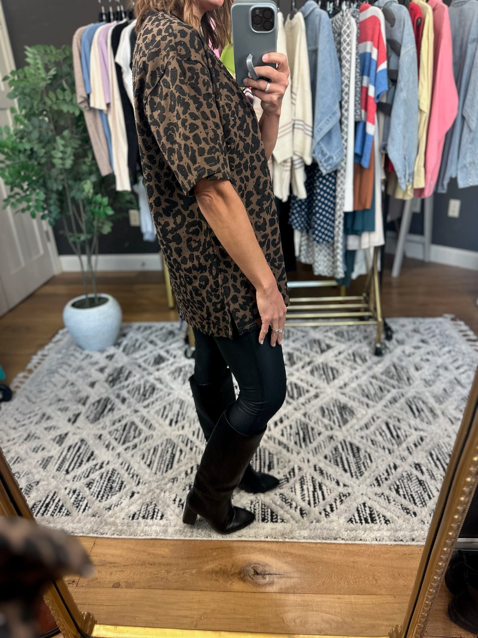 After Dark Oversized Animal-Print Sparkle Top-Short Sleeves-davi & dani-Anna Kaytes Boutique, Women's Fashion Boutique in Grinnell, Iowa