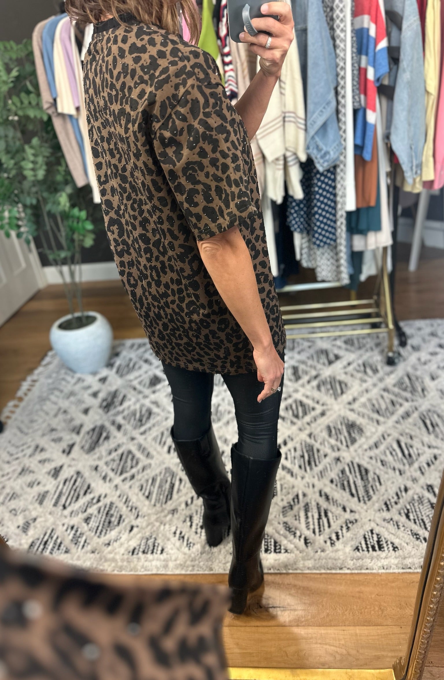 After Dark Oversized Animal-Print Sparkle Top-Short Sleeves-davi & dani-Anna Kaytes Boutique, Women's Fashion Boutique in Grinnell, Iowa