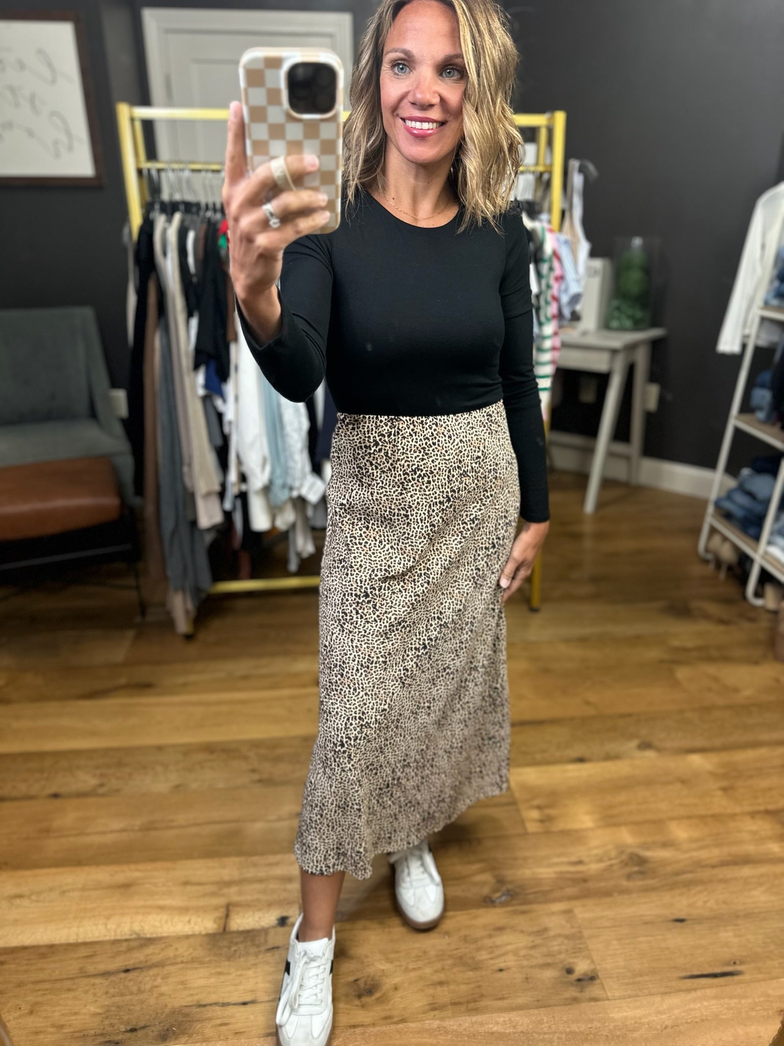 Obvious Reasons Leopard Straight Midi Skirt - Brown-Skirts-Be Cool-Anna Kaytes Boutique, Women's Fashion Boutique in Grinnell, Iowa