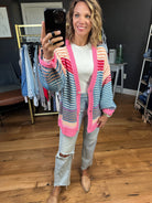 Love You More Striped Knit Cardigan - Pink/Blue-Bibi IT167SR-01-Anna Kaytes Boutique, Women's Fashion Boutique in Grinnell, Iowa