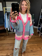 Love You More Striped Knit Cardigan - Pink/Blue-Bibi IT167SR-01-Anna Kaytes Boutique, Women's Fashion Boutique in Grinnell, Iowa