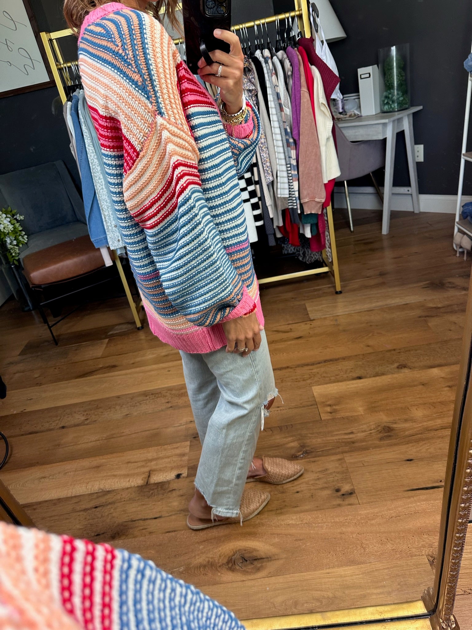 Love You More Striped Knit Cardigan - Pink/Blue-Bibi IT167SR-01-Anna Kaytes Boutique, Women's Fashion Boutique in Grinnell, Iowa