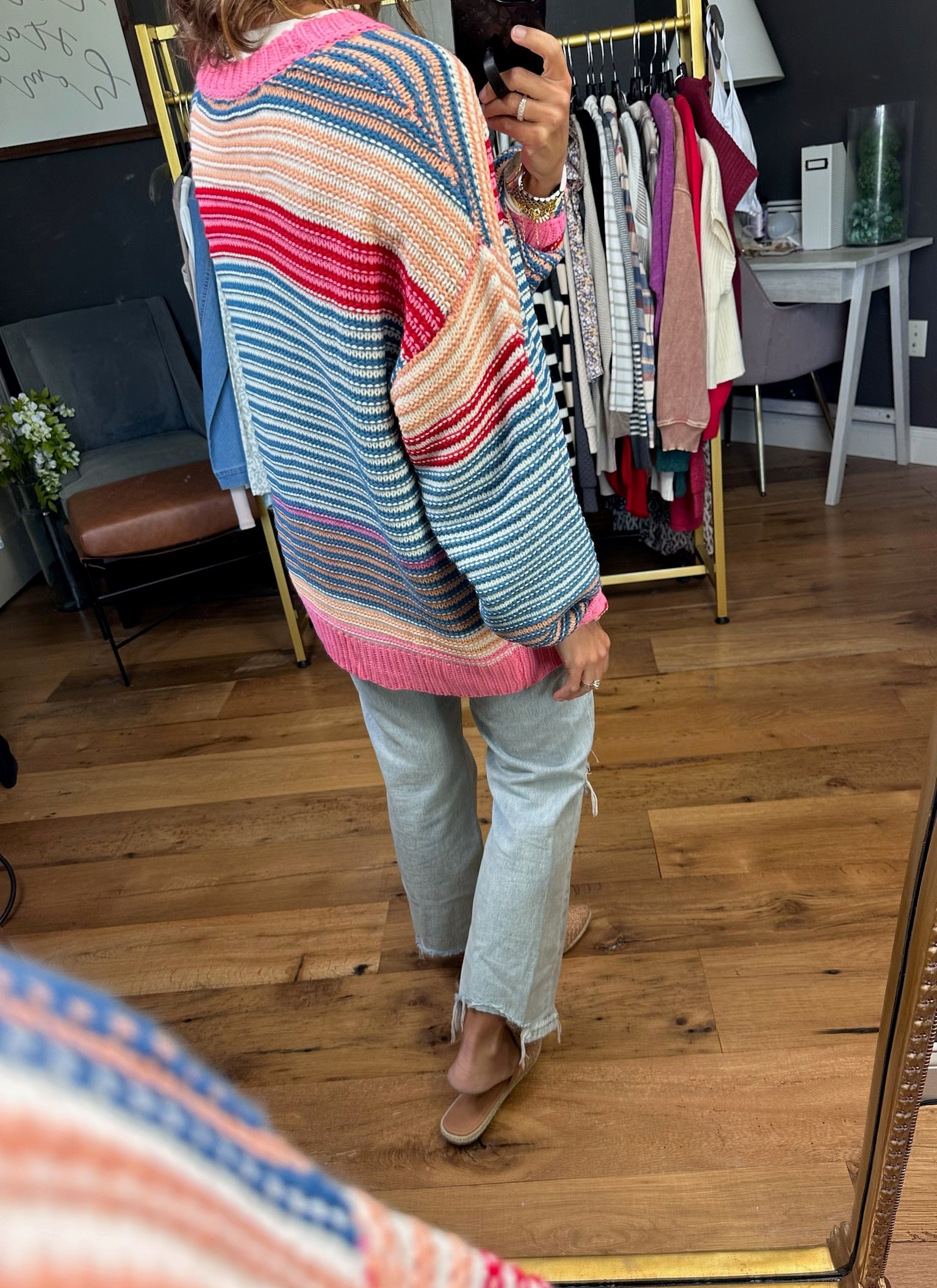 Love You More Striped Knit Cardigan - Pink/Blue-Bibi IT167SR-01-Anna Kaytes Boutique, Women's Fashion Boutique in Grinnell, Iowa