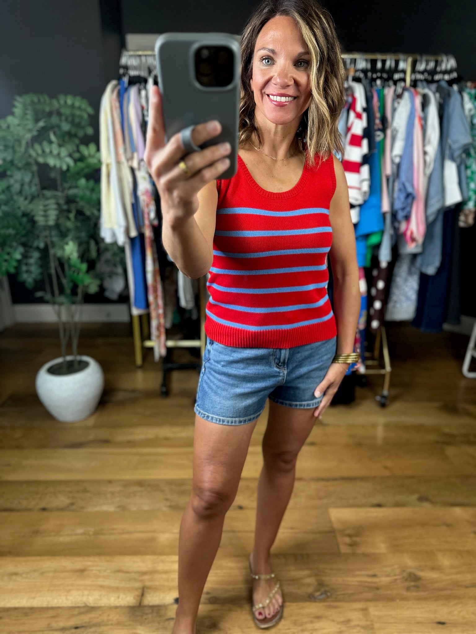 Sweet Liberty Striped Knit Tank-Sleeveless-Entro-Anna Kaytes Boutique, Women's Fashion Boutique in Grinnell, Iowa