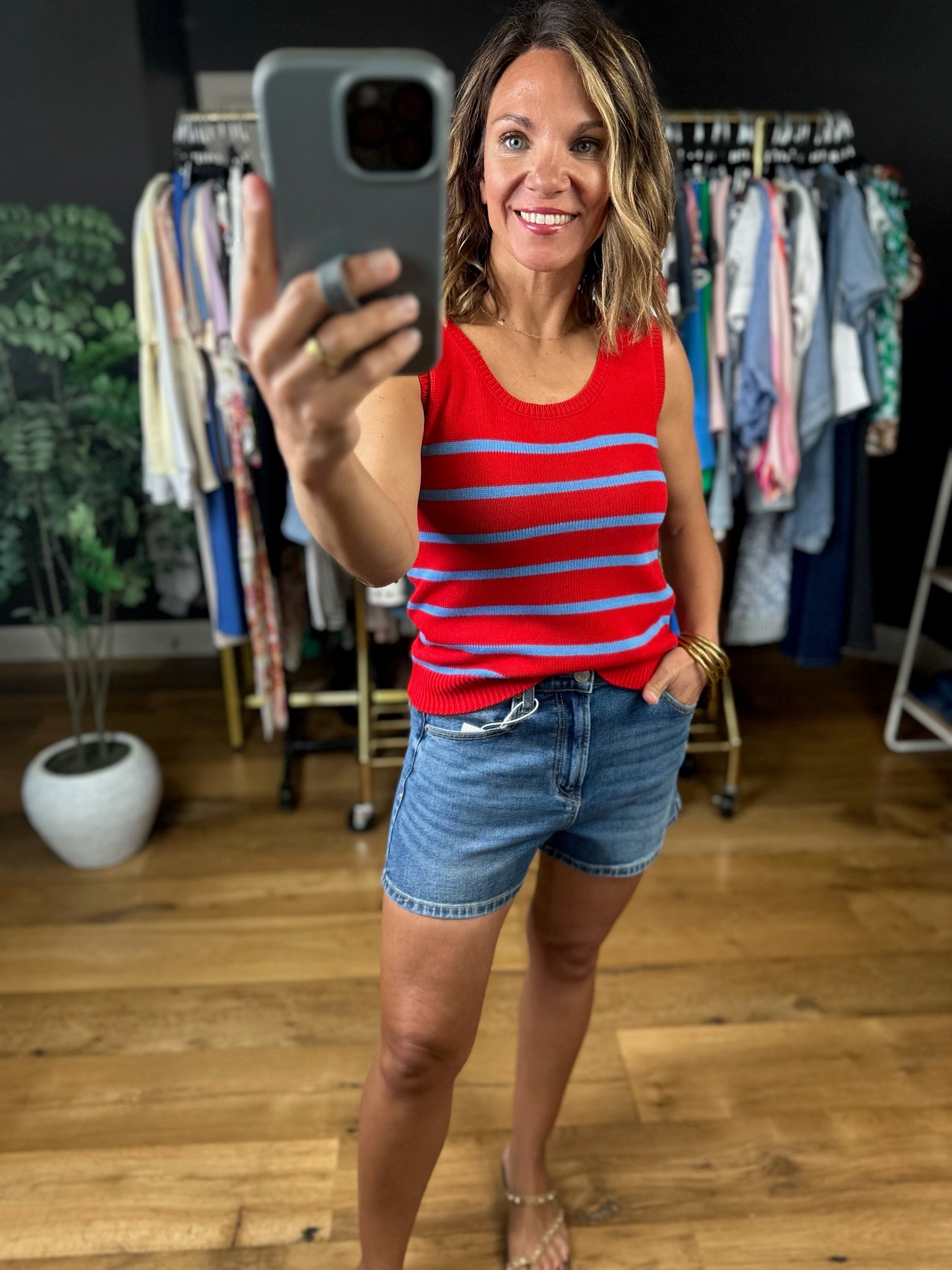 Sweet Liberty Striped Knit Tank-Sleeveless-Entro-Anna Kaytes Boutique, Women's Fashion Boutique in Grinnell, Iowa