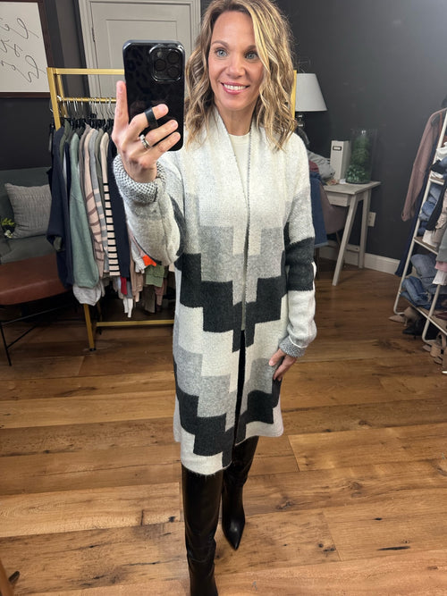 Piece By Piece Colorblock Cardigan Sweater - Black/Grey Multi-Doe & Rae 10158J-Anna Kaytes Boutique, Women's Fashion Boutique in Grinnell, Iowa