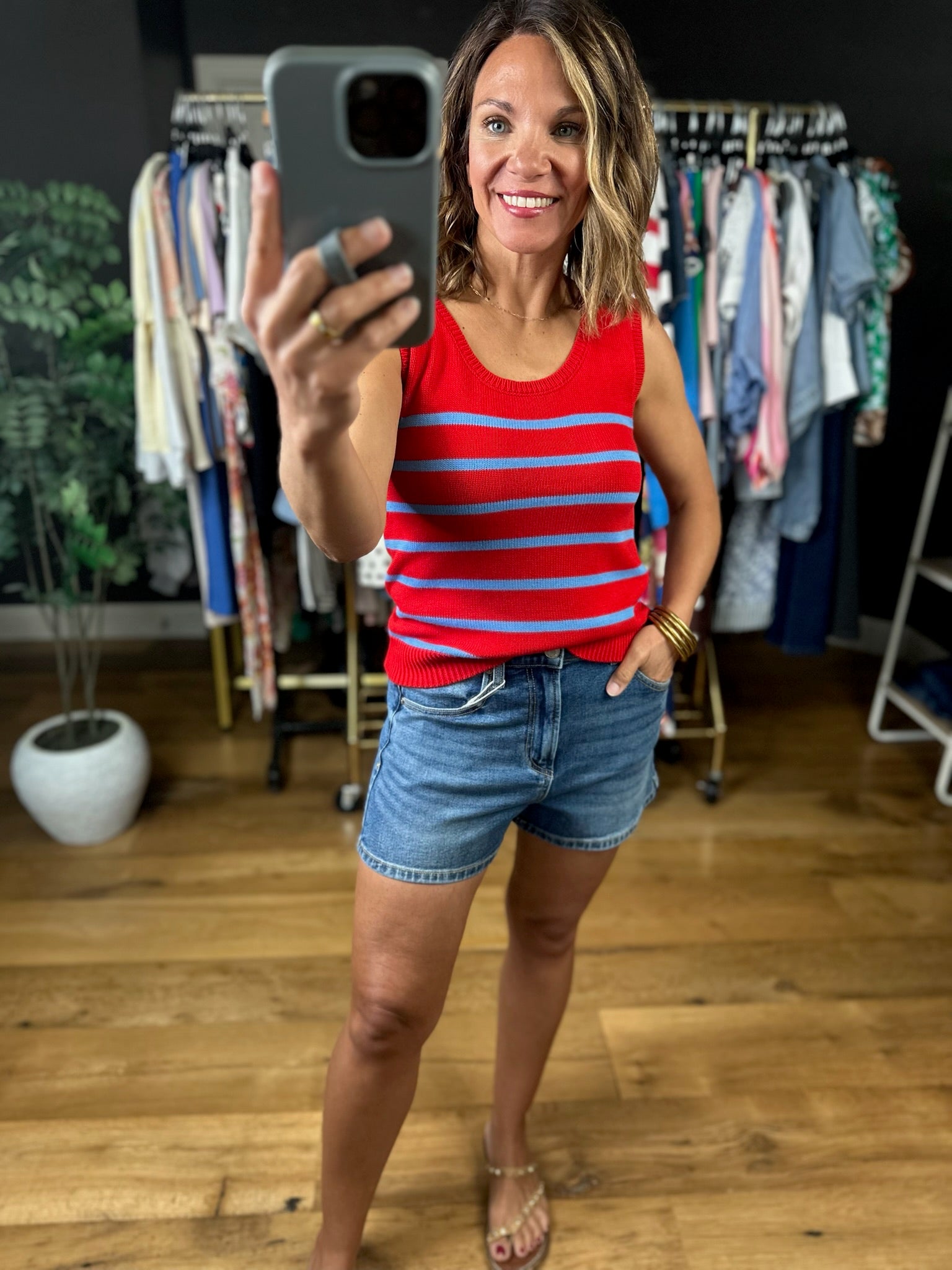 Sweet Liberty Striped Knit Tank-Sleeveless-Entro-Anna Kaytes Boutique, Women's Fashion Boutique in Grinnell, Iowa