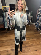 Piece By Piece Colorblock Cardigan Sweater - Black/Grey Multi-Cardigans-Doe & Rae 10158J-Anna Kaytes Boutique, Women's Fashion Boutique in Grinnell, Iowa