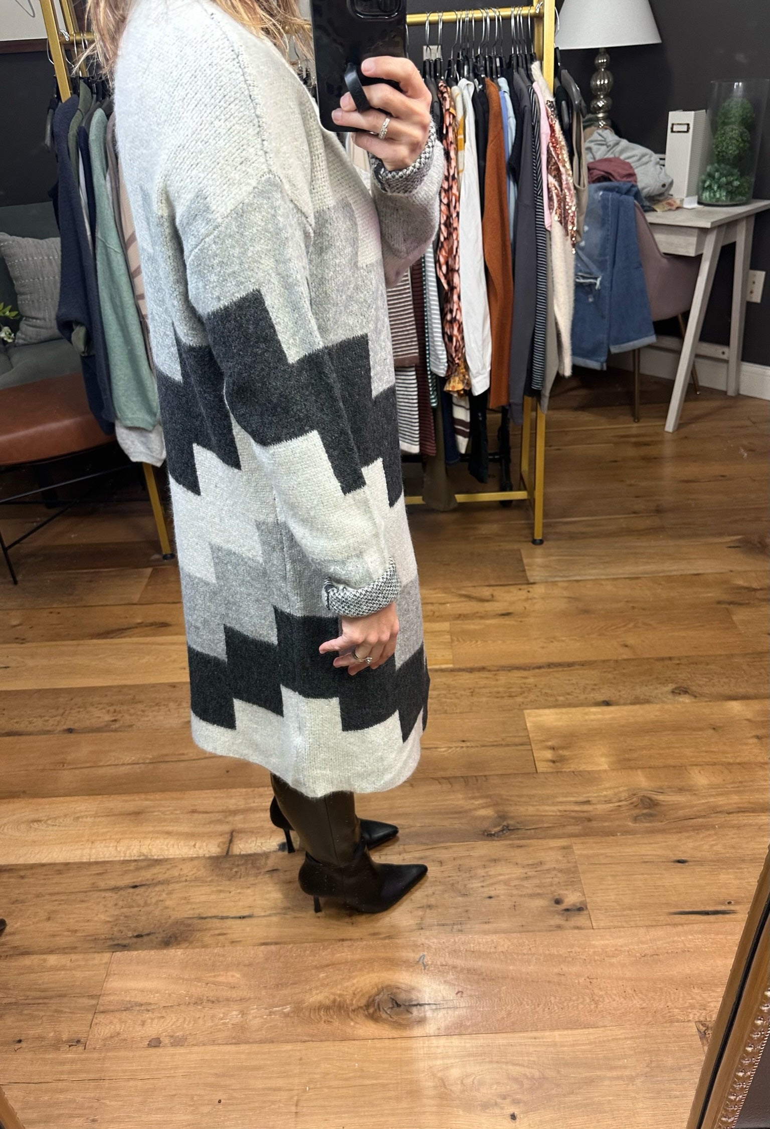 Piece By Piece Colorblock Cardigan Sweater - Black/Grey Multi-Cardigans-Doe & Rae 10158J-Anna Kaytes Boutique, Women's Fashion Boutique in Grinnell, Iowa