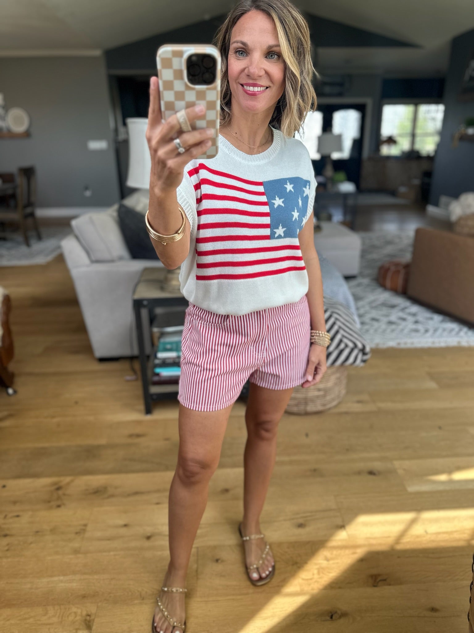 Born In The USA Flag Knit Top - White-Top-Staccato-Anna Kaytes Boutique, Women's Fashion Boutique in Grinnell, Iowa