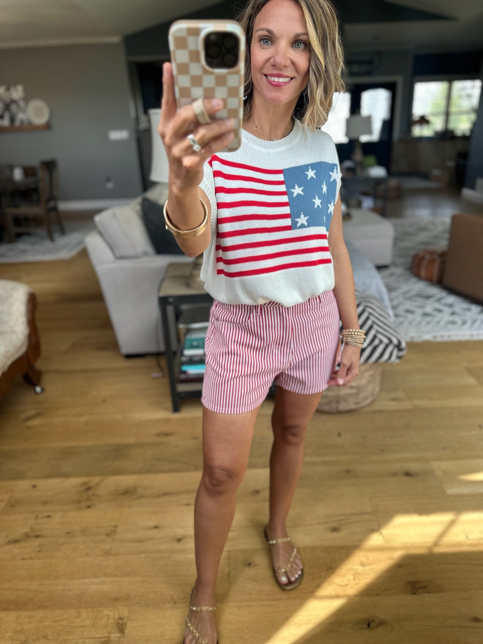 Born In The USA Flag Knit Top - White-Top-Staccato-Anna Kaytes Boutique, Women's Fashion Boutique in Grinnell, Iowa