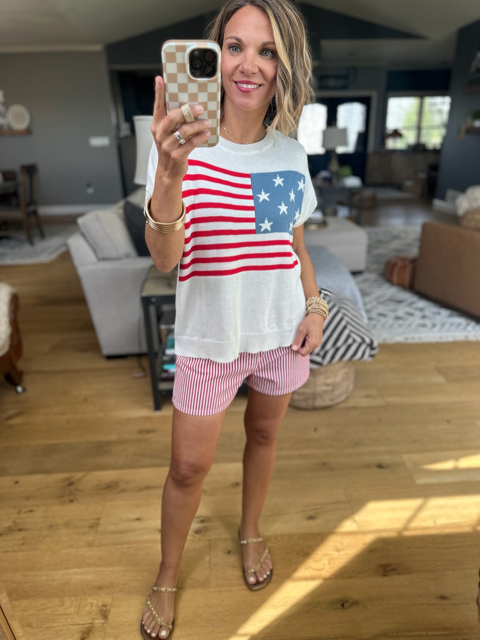 Born In The USA Flag Knit Top - White-Top-Staccato-Anna Kaytes Boutique, Women's Fashion Boutique in Grinnell, Iowa